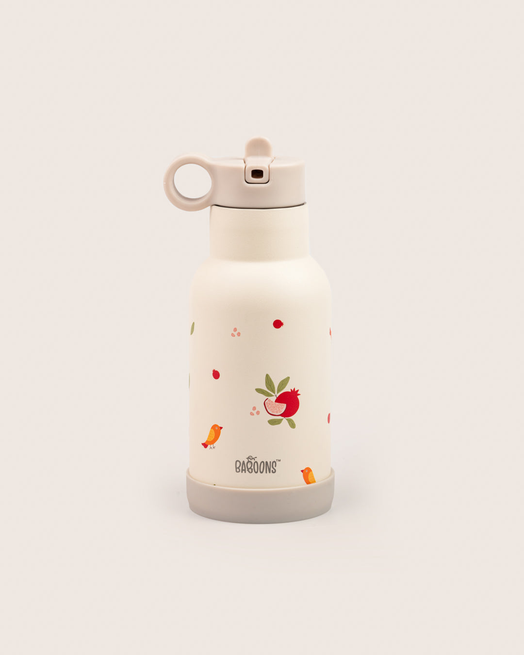 350ml Stainless Steel Water Bottle with Pomegranate Design, Sipper Lid, and Silicone Bumper for Kids India