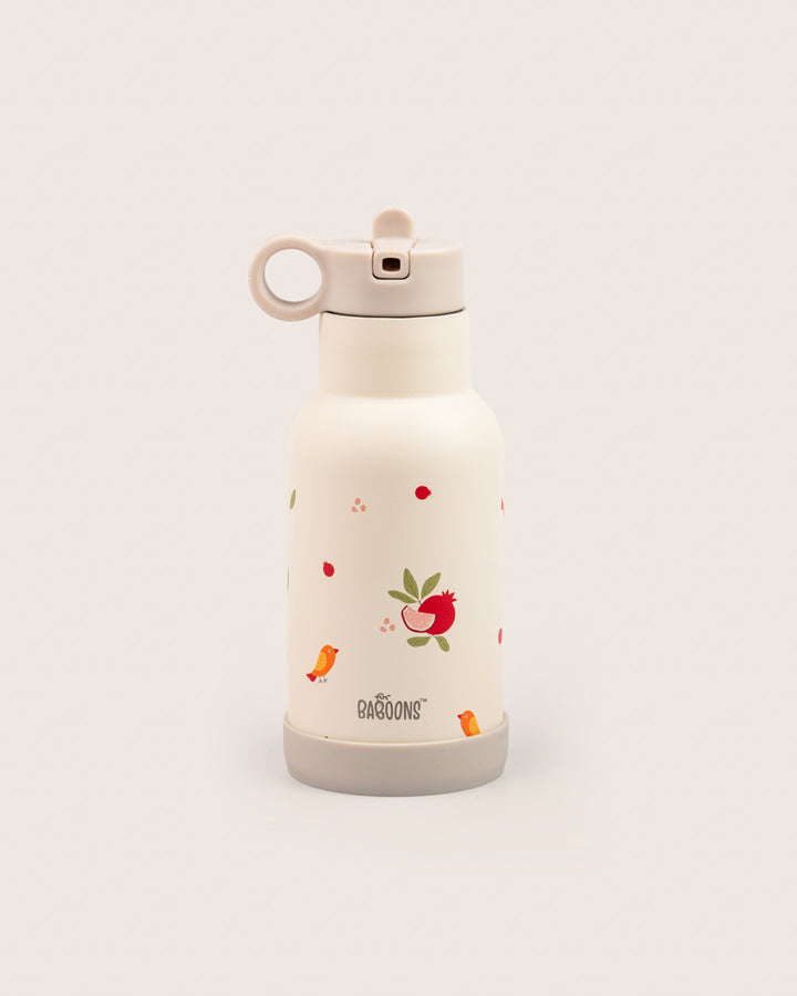 350ml Stainless Steel Water Bottle with Pomegranate Design, Sipper Lid, and Silicone Bumper for Kids India