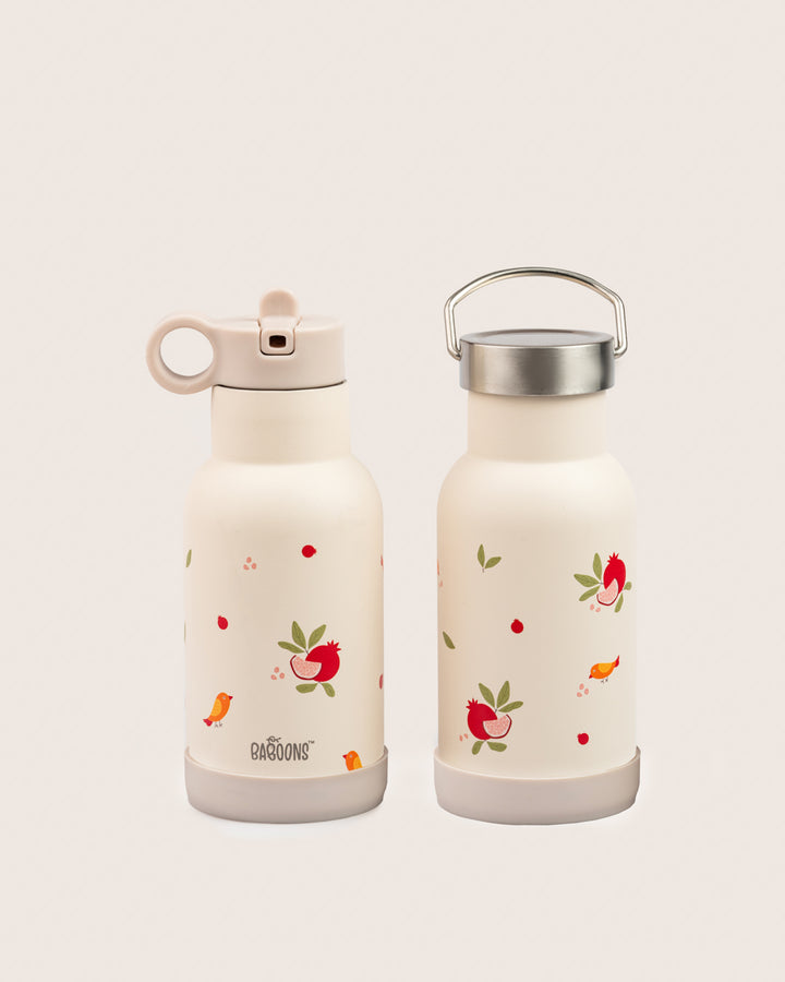 350ml Stainless Steel Pomegranate Water Bottle for School with Sipper and Stainless Steel Lids, Silicone Bumper India