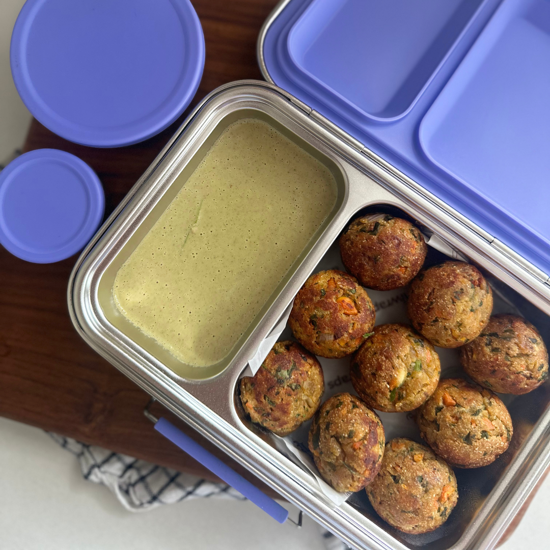 Baboons stainless steel lunchbox with homemade appe and chutney for a healthy school lunch