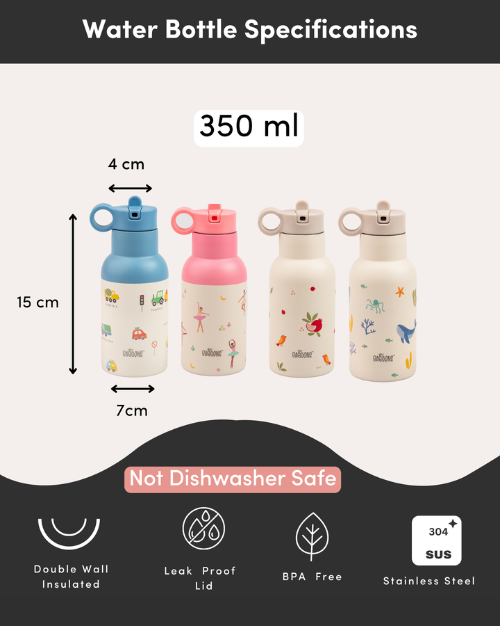350ml Baboons Insulated Kids Water Bottle Size Specifications