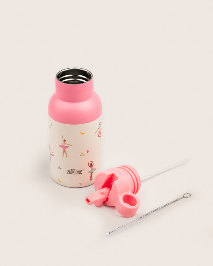 Baboons 350ml Pink Water Bottle With Straw Lid and Cleaning Brush - Perfect for Kids' School India