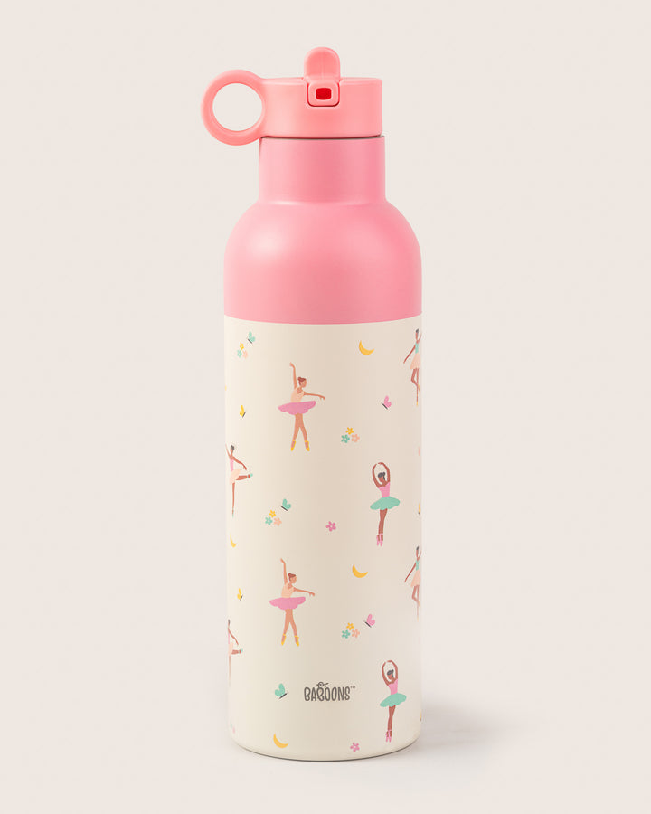 Pink ballerina stainless steel insulated water bottle 750ml with sipper straw lid for kids and adult, perfect for school, office, daily use , leakproof and durable, available in India.