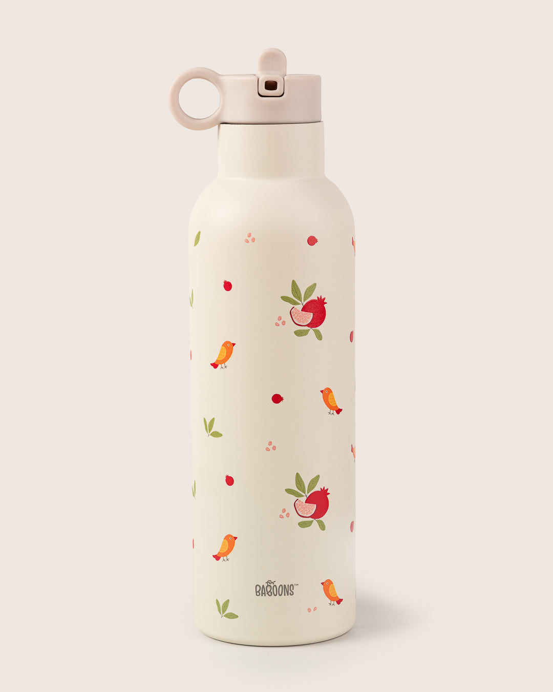 750ml Stainless Steel Double-Walled Insulated Water Bottle with Pomegranate Design and Sipper Straw Lid India