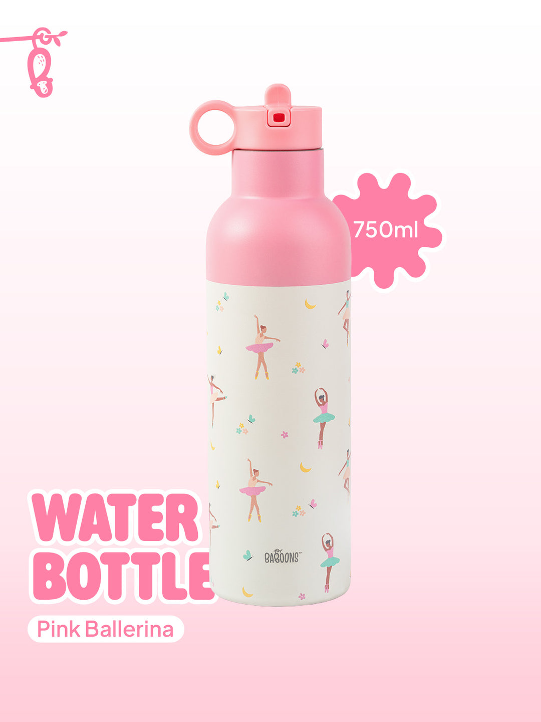 750ml Water Bottle - Pink Ballerina (Seconds Sale)
