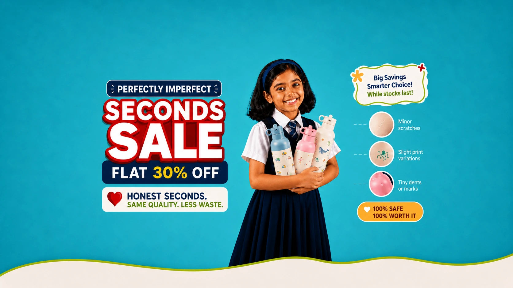 Seconds sale kids school water bottle India
