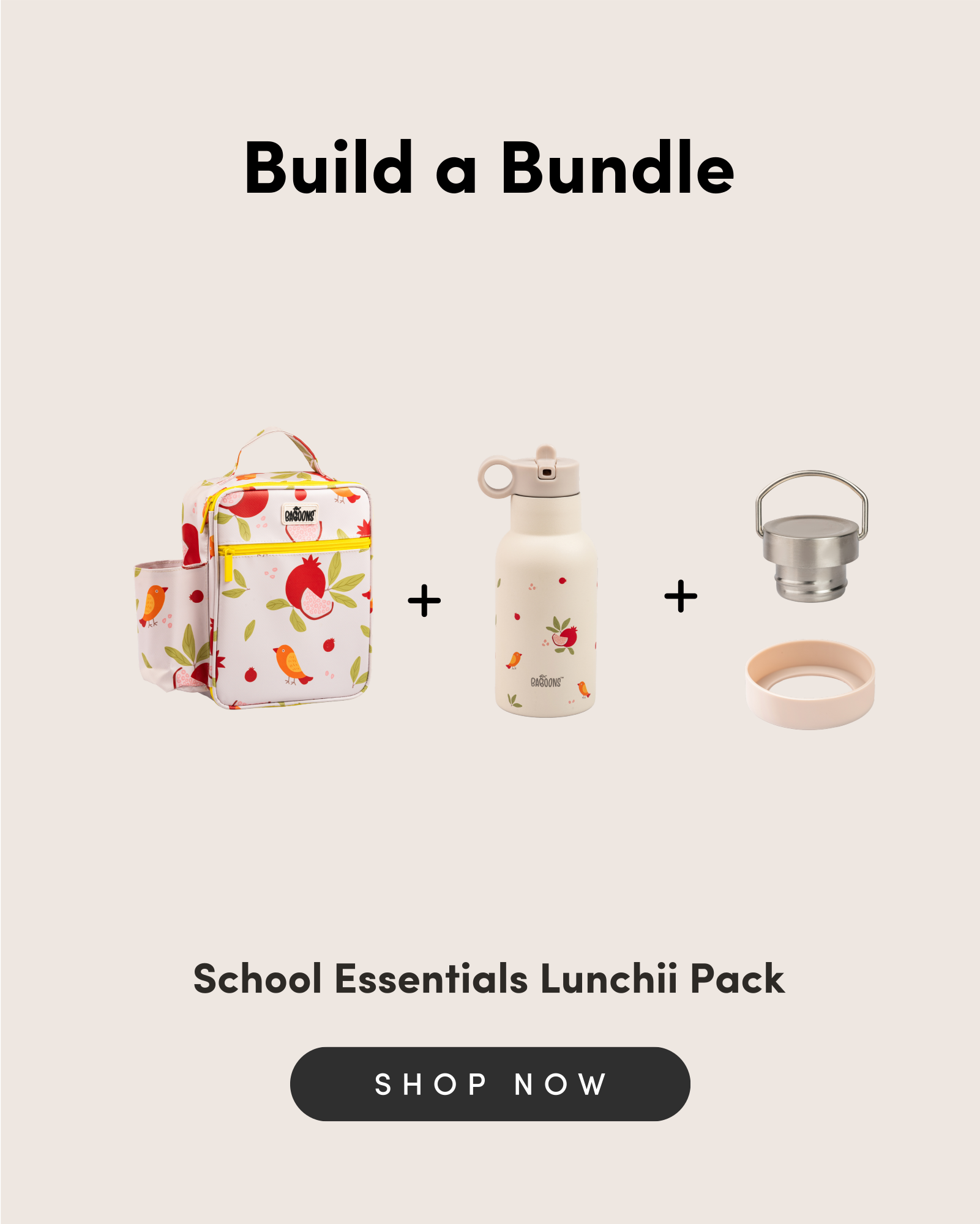 Baboons school essentials lunchii pack with a colorful lunch bag, insulated water bottle, and stainless steel lid, perfect for Indian parents looking for stylish and functional lunch solutions for their children