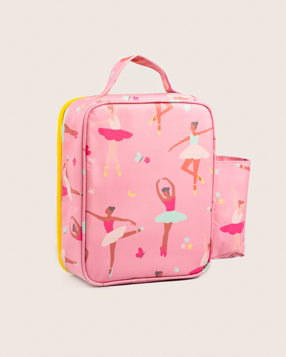 Back view of Baboons insulated kids lunch bag - ballet pink, durable, water-resistant, perfect for bento boxes and snacks, available in India