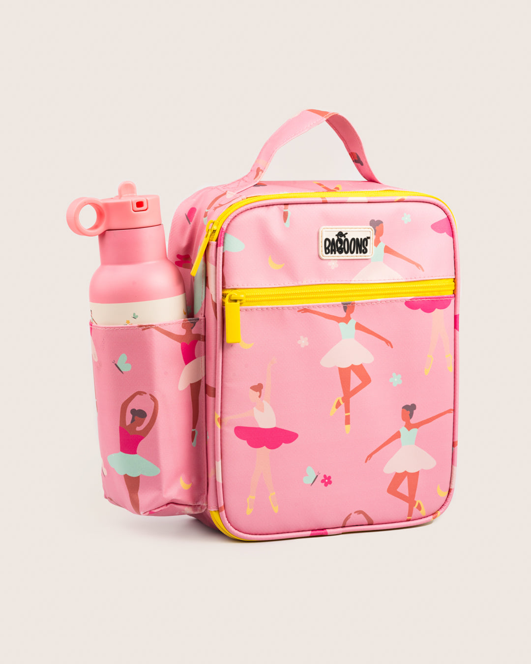 Baboons insulated kids lunch bag that fits our matching water bottle - ballet pink, durable, water-resistant, perfect for bento boxes and snacks, with YKK zippers, available in India