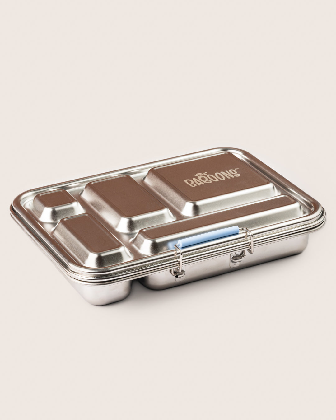 Leakproof Stainless Steel Bento Five Lunchbox Blue Closed View with Baboons logo