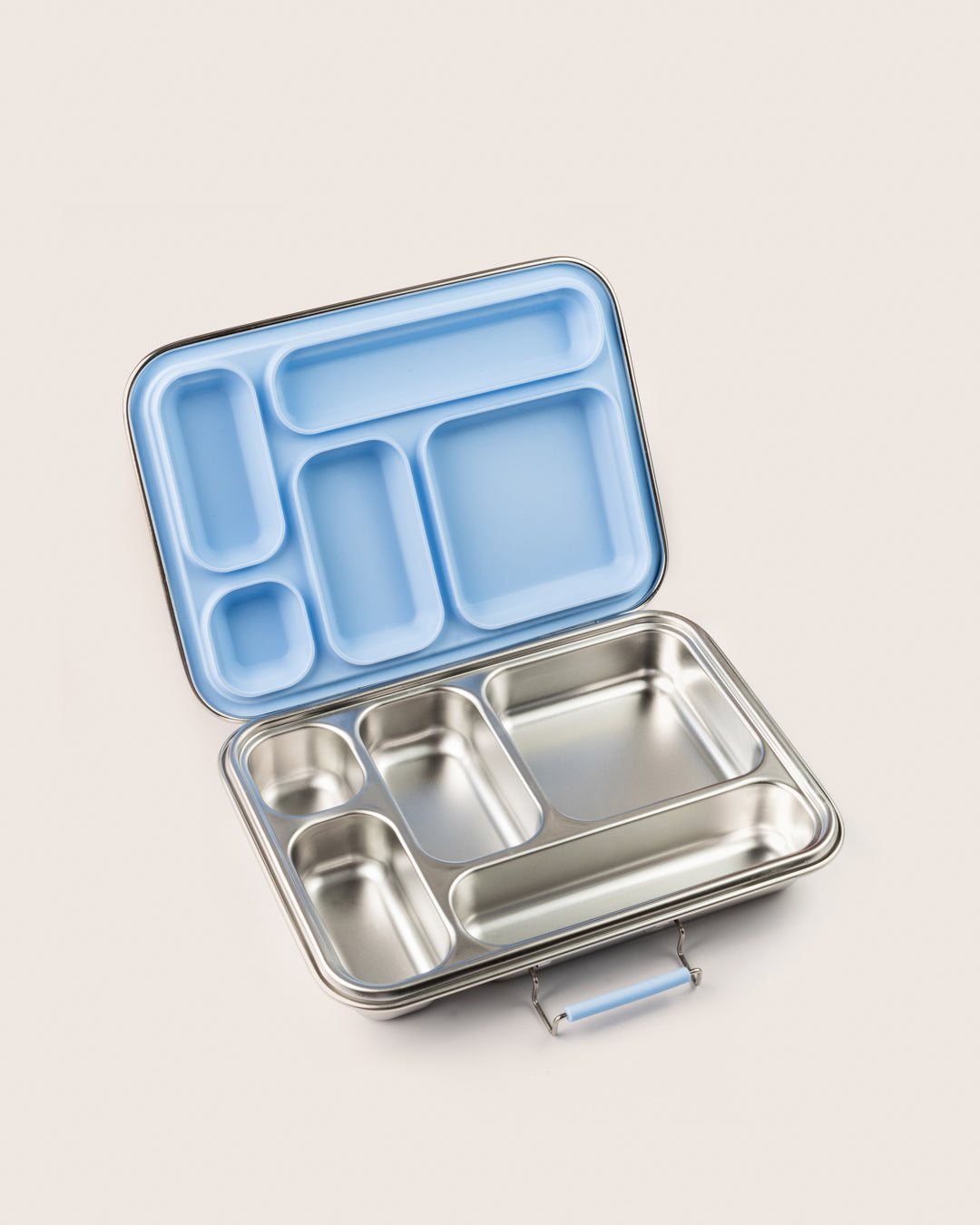 Leakproof Stainless Steel Bento Five Lunchbox blue Open View