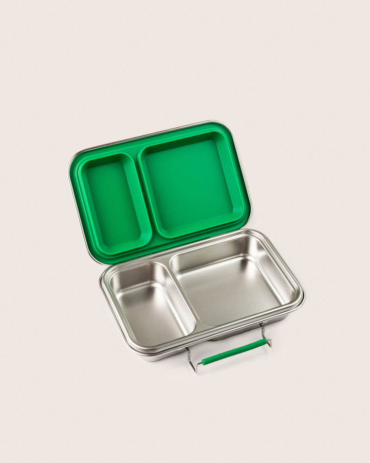 Leakproof Stainless Steel Bento Two Lunchbox Green Open View