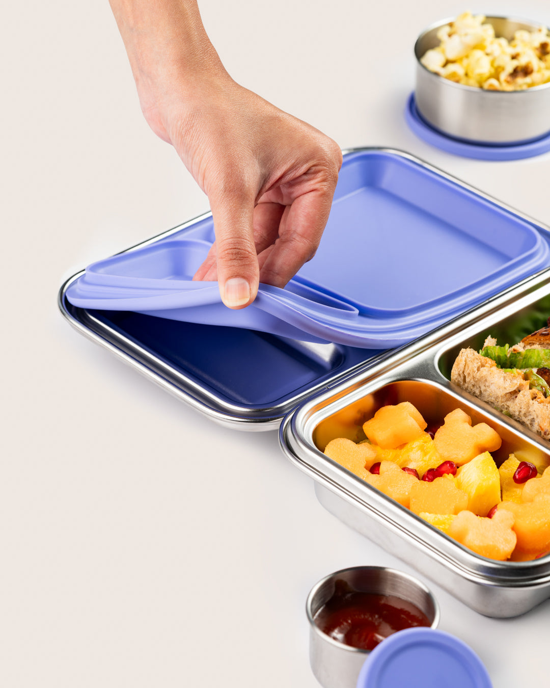 Leakproof Stainless Steel Bento Two Lunchbox Purple with removable silicone for easy cleaning